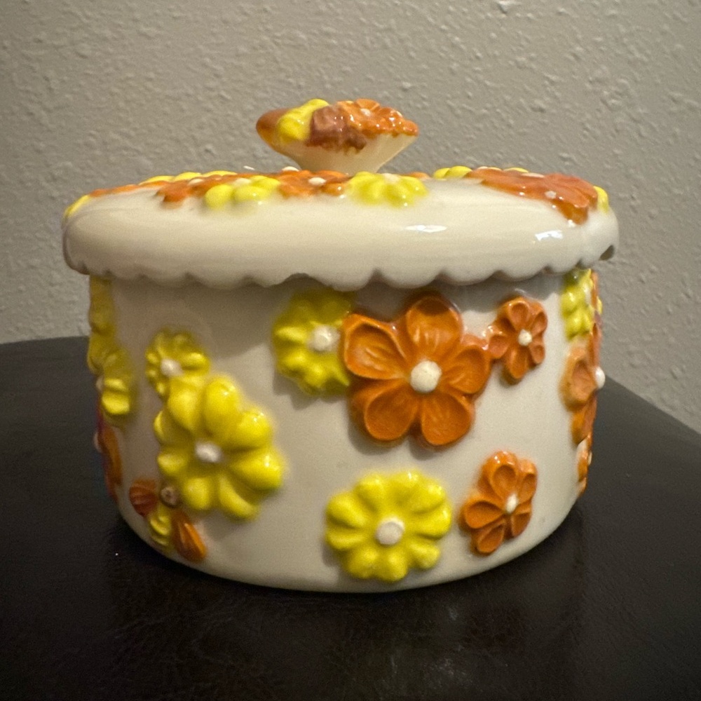 Vintage Lefton Floral Ceramic Container with Lid
